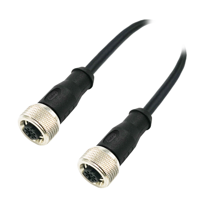 Push-pull m12 3pins A code female to female straight molded cable,unshielded,PVC,-40°C~+105°C,22AWG 0.34mm²,brass with nickel plated screw